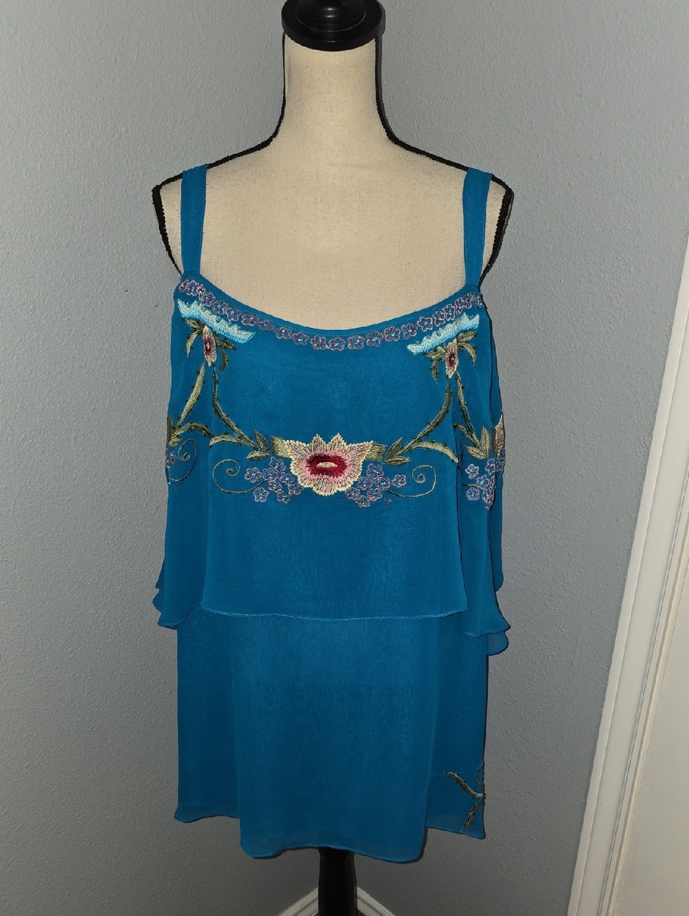 Nwt Teal Embroidered/Beaded Layered Tank Tunic Sz XL